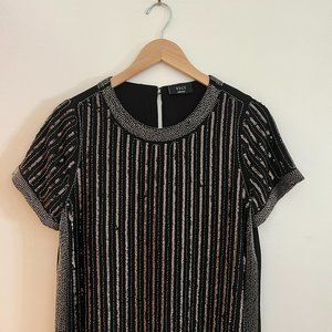 VICI Black Sequin Beaded Stripe Shift Dress - Size M